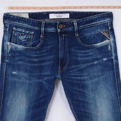 Mens Replay M914 ANBASS Slim Tapered Blue Jeans W35 W36 L34