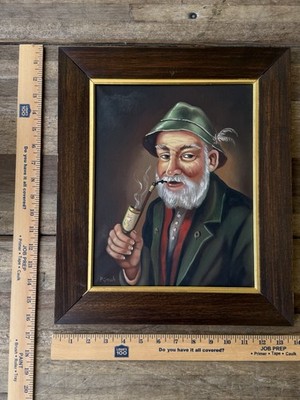 Vintage Original Oil Painting by P. Gnich Old Man Smoking A Pipe Expressionism
