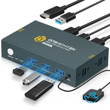 USB3.0 KVM Switch 2 Port HDMI, 4K@60Hz KVM Switch 1 Monitors 2 Computers with...