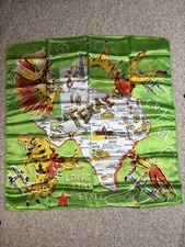 Vintage 50s Texas Western Souvenir Lone Star Map Cowboy Chief Green Satin Scarf