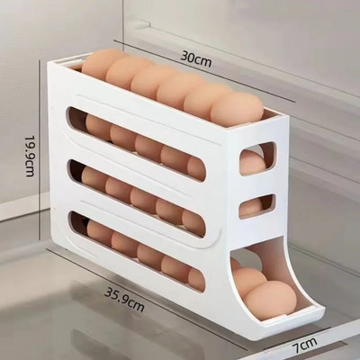 Refrigerator Egg Storage Box, 4 Tier Rolling Egg Holder Dispenser, Kitchen Auto