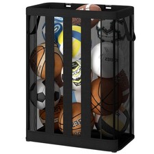 Black WallMounted Freestanding Garage Ball Storage Basket Organizer Holds 15