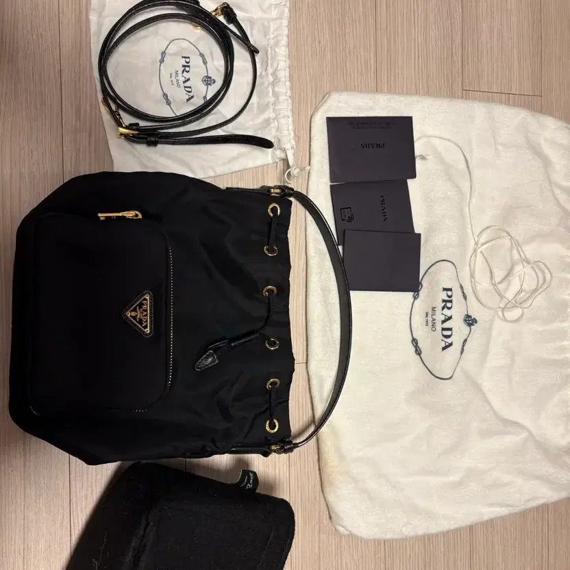 Prada Black Bucket Bag Leather Women's Handbag Used thumbnail 2