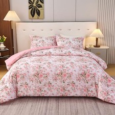 Pink Floral Comforter Set Queen Size- Vintage Full/Queen Pink Spring Flower