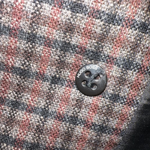 HUGO BOSS VEST DOUBLE BREASTED WOOL FANCY BROWN PLAID BLACK 42R - Picture 2 of 11