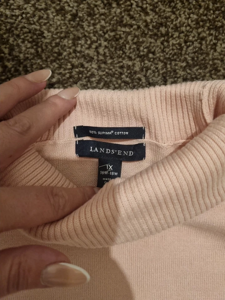 Classic Lands' End Pink Roll Neck Sweater, Size XL, Excellent Condition - Image 2 of 4