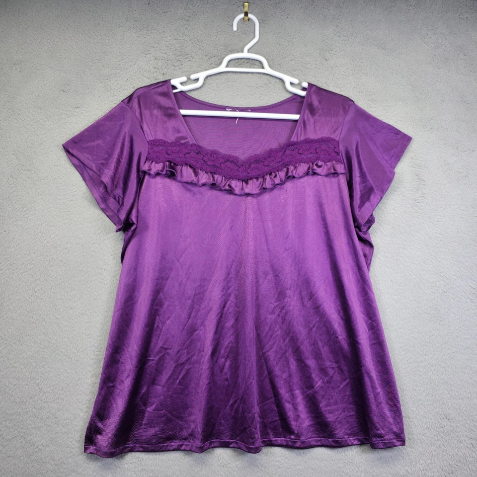 Conjunto de pijama de esquina Cozee de colección para mujer 3X púrpura floral encaje satinado ropa de dormir Foto 2 de 4