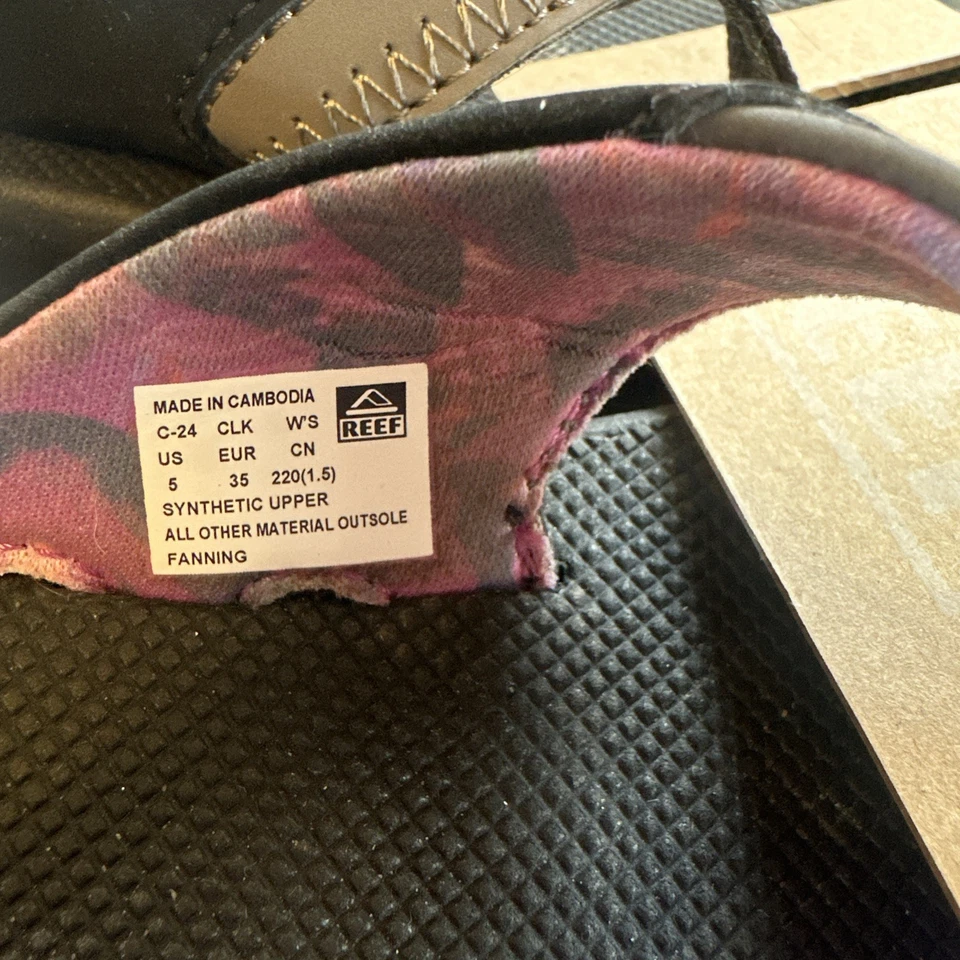 Chanclas REEF Fanning para mujer, talla 5. Negro/gris/rosa. Foto 3 de 4