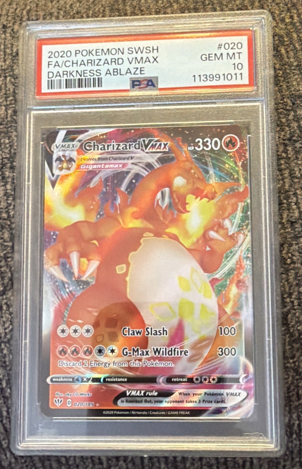2020 Pokemon Darkness Ablaze Charizard VMAX Full Art 020 PSA 10 Gem Mint