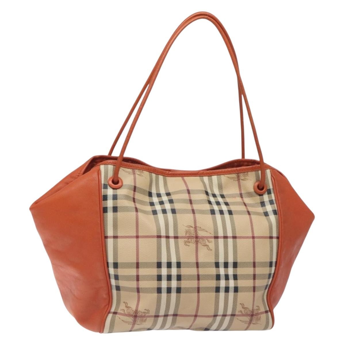 バッグ BURBERRY Nova Check Leather Tote Bag BURBERRY Nova Check Tote Bag PVC Leather Beige Orange gold Auth
