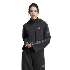 Adidas Womens Black Floral Graphic 3 Stripes Fleece Hoodie Half Zip Size L NWT