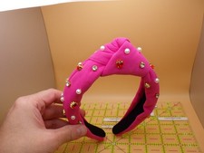 Pink Top Knot Headband Beaded Faux Pearl Rhinestone Jeweled Embellished New
