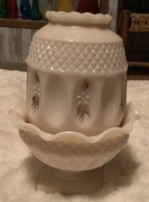 WESTMORELAND GLASS FAIRY LAMP LIGHT PEACH CUSTARD  HAND PAINTED SIGNED 1980 Read