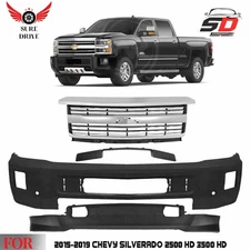Front Bumper Primed & Grille Kit For 2015-2019 Chevy Silverado 2500 HD 3500 HD
