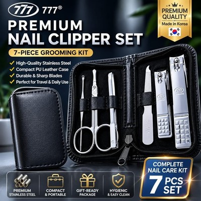 777 Premium Nail Clipper Set 7PCS Stainless Steel Grooming Kit Travel Case Korea