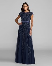 Mac Duggal Navy Floral Embellished Cap Sleeve Gown NWT 8 Formal