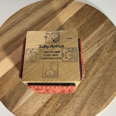 Inky Antics Wood Cube Rubber Stamps Christmas Cats #10670 (L)