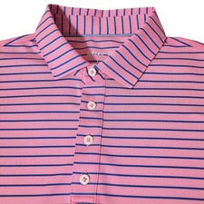 Johnnie-O Polo Shirt Mens Large Pink Striped Performance Short Sleeve Golf
