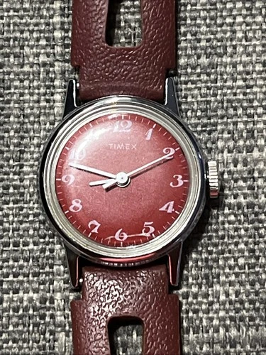 Vintage  Timex Ladies Mechanical Watch With Red Dial And Band