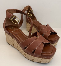 Vince Camuto wedges Linoah Sandal Resorts Brown Leather Espadrille Platform 8 US