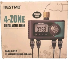 RESTMO 4-Outlet Sprinkler Timer with Brass Inlet, 4 Zone Programmable Water...