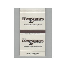 Matchbox Cover Vince Lombardi's Steakhouse Radison Paper Valley Hotel