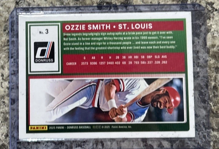Ozzie Smith Signed Autographed Panini Donruss Card St. Louis Cardinals HOF #3 - Image 3 of 3