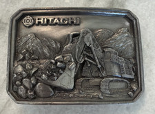 Vtg Hitachi Construction Machinery Belt Buckle Excavator Heavy Equipment 3D