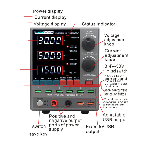 30V 5A DC power supply,6 USB,4 channel,high precision current voltage source - Picture 11 of 13
