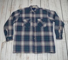 VINTAGE LEE SHACKET FLANNEL QUILTED LINED JACKET COAT SHIRT PLAID GREY GREEN L