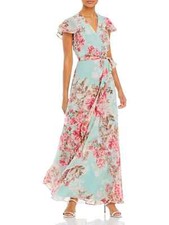 ELIZA J Flutter Sleeve Maxi Wrap Dress In Green SZ 0