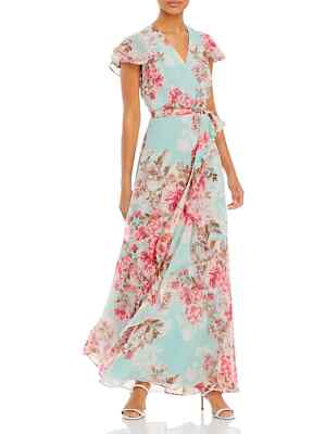 Eliza J Womens Flutter Sleeve Long Maxi Dress Green 0