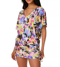 Bar Iii Women's Paradise Garden Drawstring Caftan Cover-Up Multi Size XL 2966