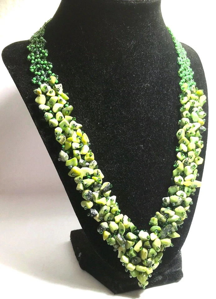 106 - стеклянные семена бисер нагрудник ошейник ручной работы ожерелье 11» морской зеленый бисер 