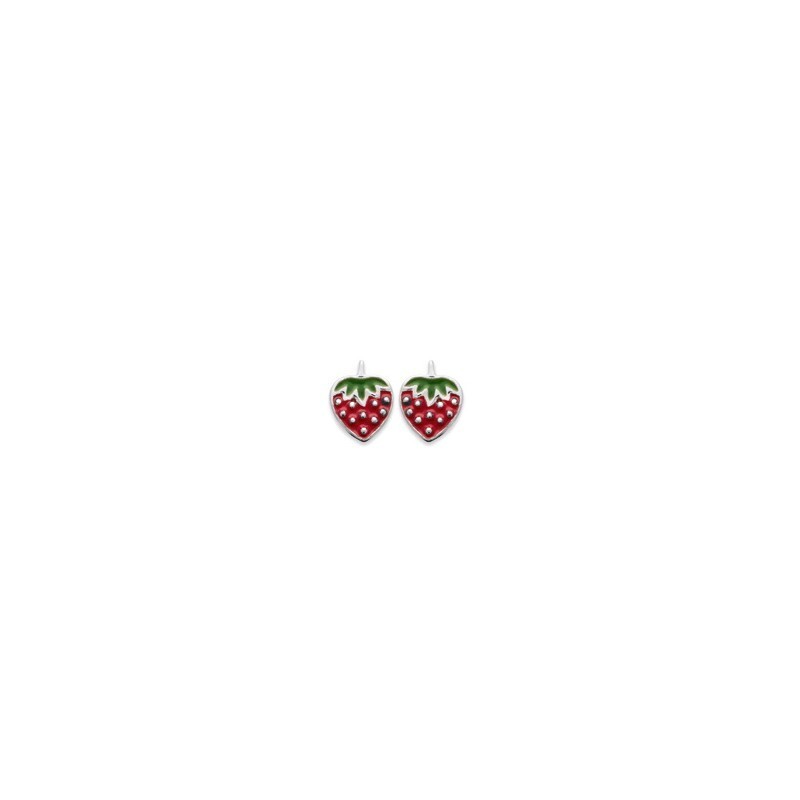 Puces d'oreilles fraise émail en argent 925 véritable d'une grande finesse