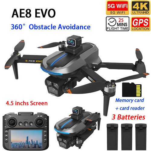 AE8 EVO RC Drone GPS FPV 4K HD Dual Camera 360° Obstacle Avoidance 3 Battery