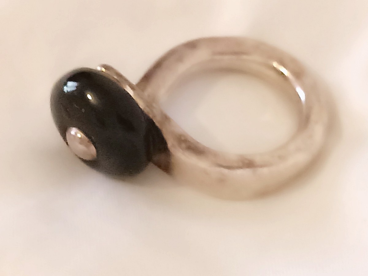 Bague Ciclon Argentée Avec Pierre Noire - Taille 56 - Forme Cuillère - Occasion