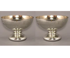 Compote Bowl Vase Glass Silver Mercury Pedestal 8"D 5.5"High Set/2