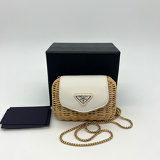 Prada Mini Wicker Bag White Leather