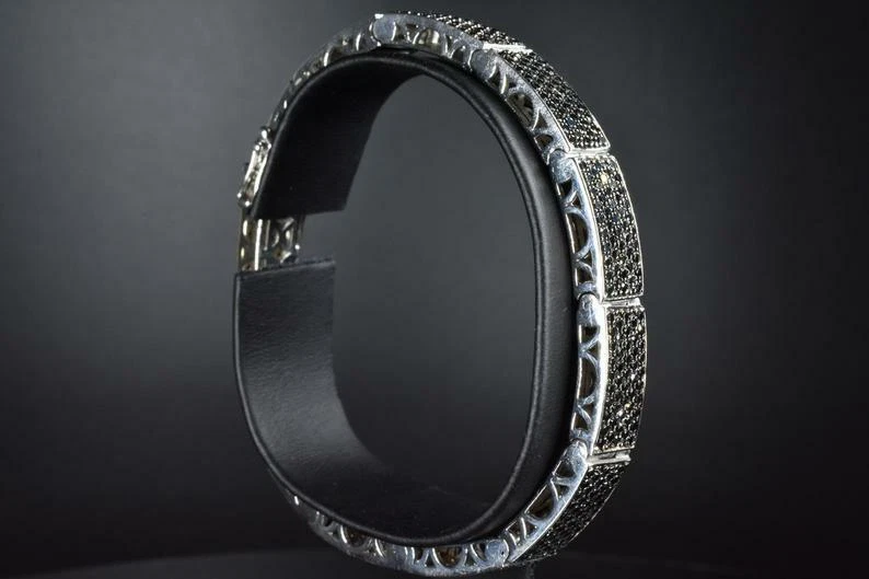 Brazalete de tenis de longitud personalizada para hombre 2,5 quilates negro circonita cúbica chapado en oro blanco Foto 2 de 4