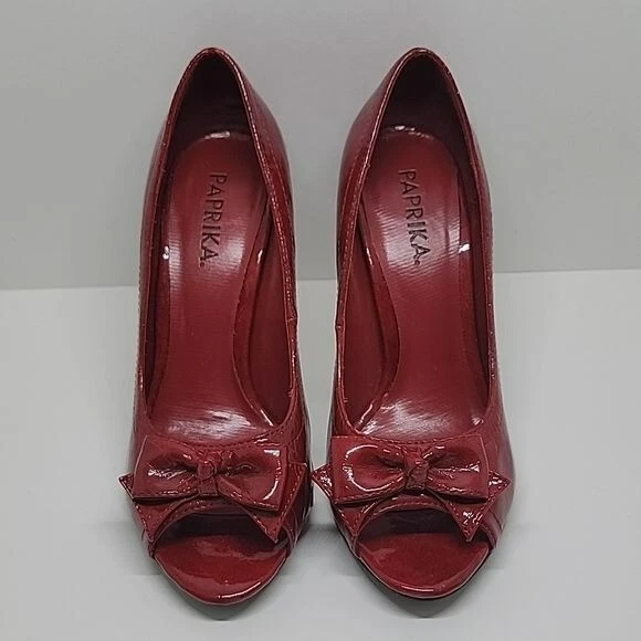 Zapatos de tacón alto punta abierta de charol sintético rojo paprika (leer defectos) 6 Foto 2 de 4