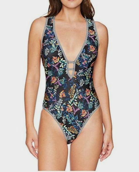 Lucky Brand Womens Swimwear Black Size Xs Floral Plunge One Piece 936 For Sale Online Ebay