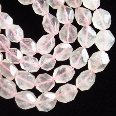 1Strand 14x12x8mm Faceted Natural Rose Quartz Polygon Loose Bead 15.5'' CJ1449