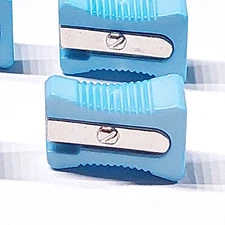 Vtg DILL Buttons Light Blue Pencil Sharpeners Fun School Clothes 6 ct 16MM Shank