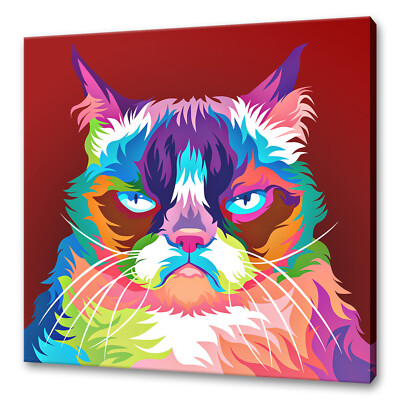 Mürrische Katze buntes personalisiertes Leinwandbild Bild Wandbild 12''x12''