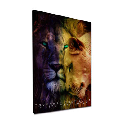 Löwen Build A Life Motivation Leinwandbild Wandbild Deko XL Kunst