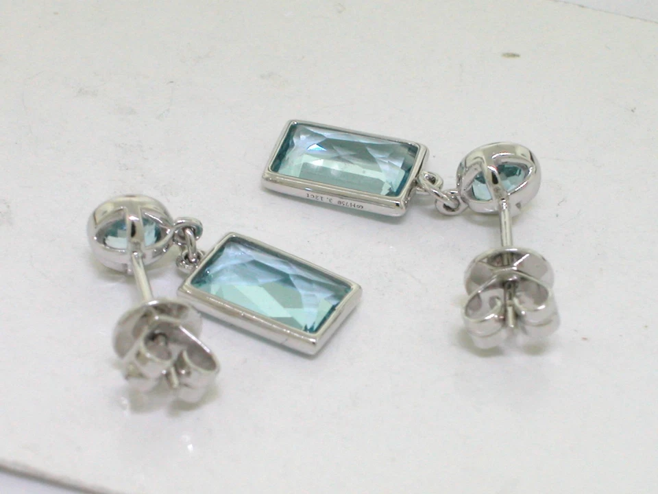 Paar Aquamarin Ohrhänger 750 Weißgold 18Kt 4 natürliche facettierte Aquamarine - Bild 4 von 4
