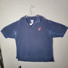 VINTAGE Cleveland Indians Men Polo Shirt 2XL Blue Logo Athletic Embroidered 90s
