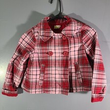 Crazy 8 Red Pink Black Plaid Jacket Pea Coat Girls Size M 7-8