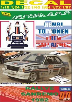 DECAL OPEL ASCONA 400 ''ROTHMANS'' H.TOIVONEN R. SANREMO 1982 5th (01)
